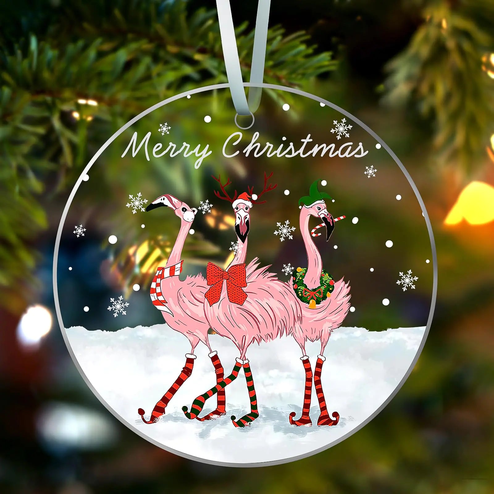 Pink Flamingo Christmas Tree Ornaments