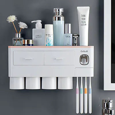 Magnetic Toothbrush Holder Set with Automatic Toothpaste Dispenser